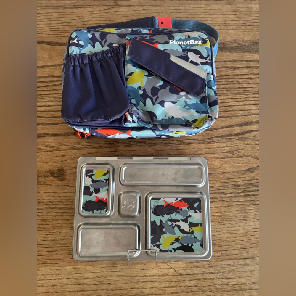 PlanetBox Rover Lunchbox + Carrying Bag with Colorful Shark Design